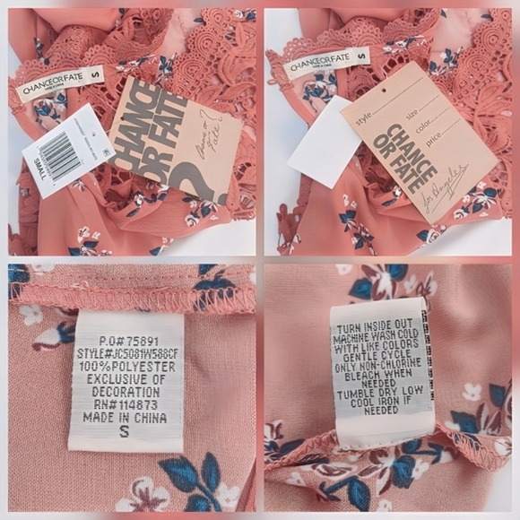 NWT Chance Or Fate Red Floral Lace Embroidered Blouse S Relaxed Fit Summer Top - Picture 6 of 6